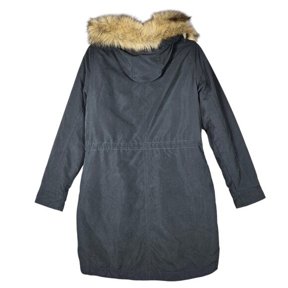 Abercrombie Fitch Womens M Navy Parka Coat Faux Fur Hood Sherpa Lined Jacket - Picture 6 of 12